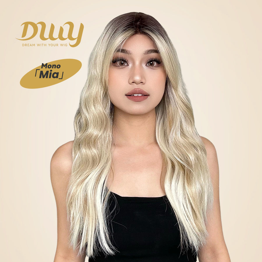 Mia-DWY Mono Lace Front Free Part Rooted Blonde Long Curly Synthetic Wig