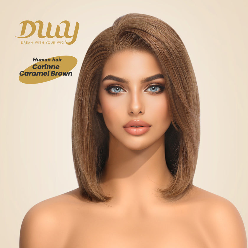 Corinne C- DWY Human Hair Pre Plucked Bob Hair 13*6 Natural Textured Hair Invisible HD Lace Frontal Synthetic Wig