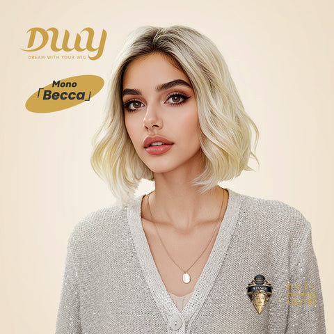 Becca-DWY Mono SkinWeft Free Part Warm Blonde Curly Glueless Synthetic Wig