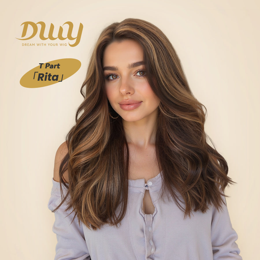 Elsie-DWY C Part Lace Front Long Ginger Brown with Golden Highlight Glueless Synthetic Wig