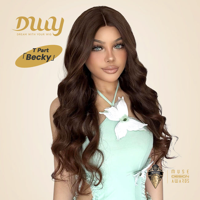 Becky-DWY Lace Front Middle Part Long-Length Curly Chesnut Brown Glueless Synthetic Wig