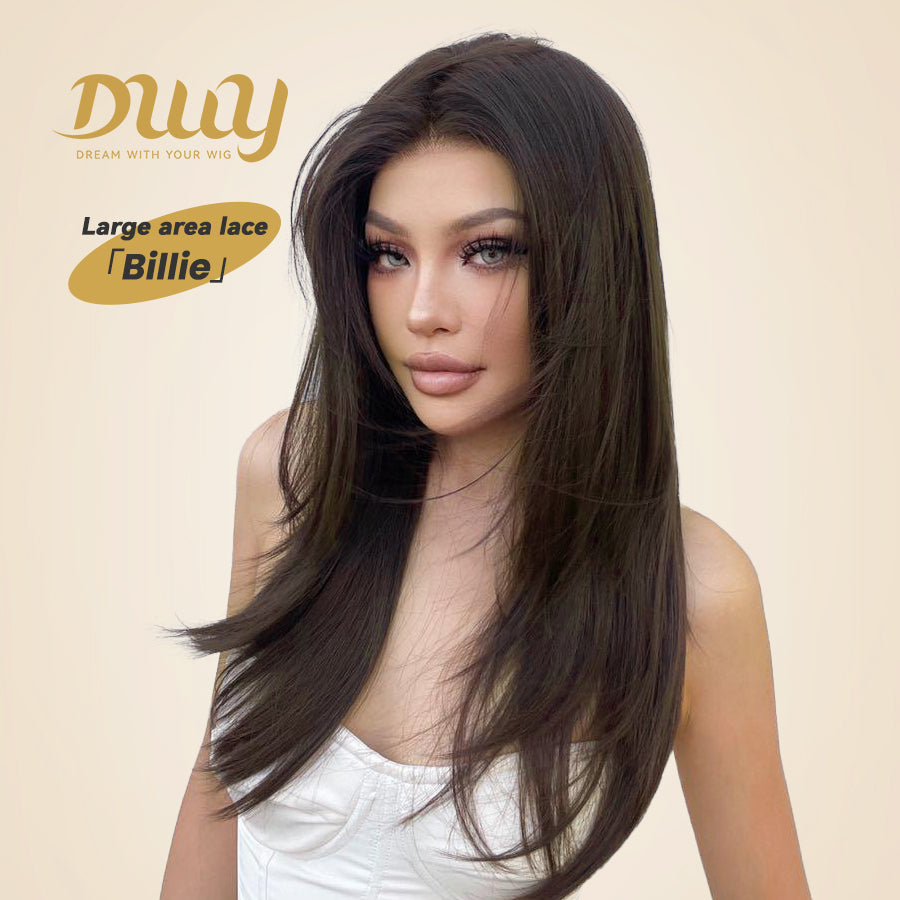 Billie-DWY 13×6 Lace Front Free Part Long Straight Dark Brown Glueless Synthetic Wig