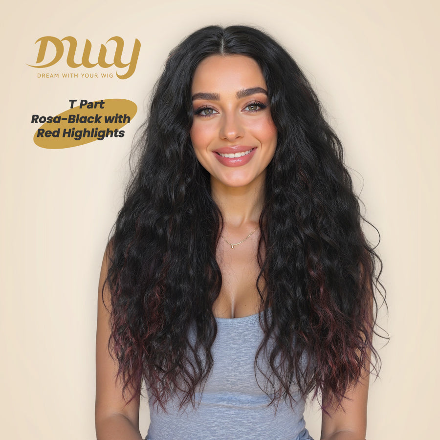 Rosa C- DWY T Part Lace Front Free Part Long Latin Curly Hair Glueless Synthetic Wig