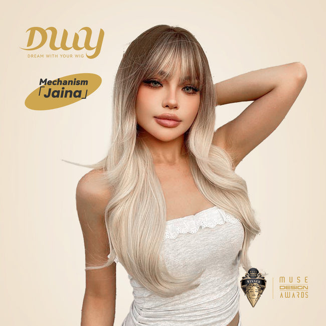 Zana-DWY Wavy Rooted Light Blonde Tresses Synthetic Wig With Bangs