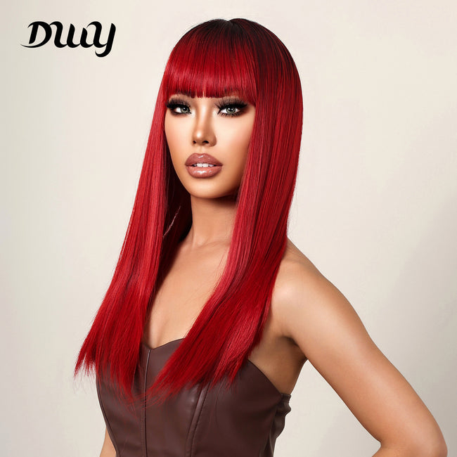 22 Inch red Long straight wigs with bangs wigs for Women for Daily WL1084-2