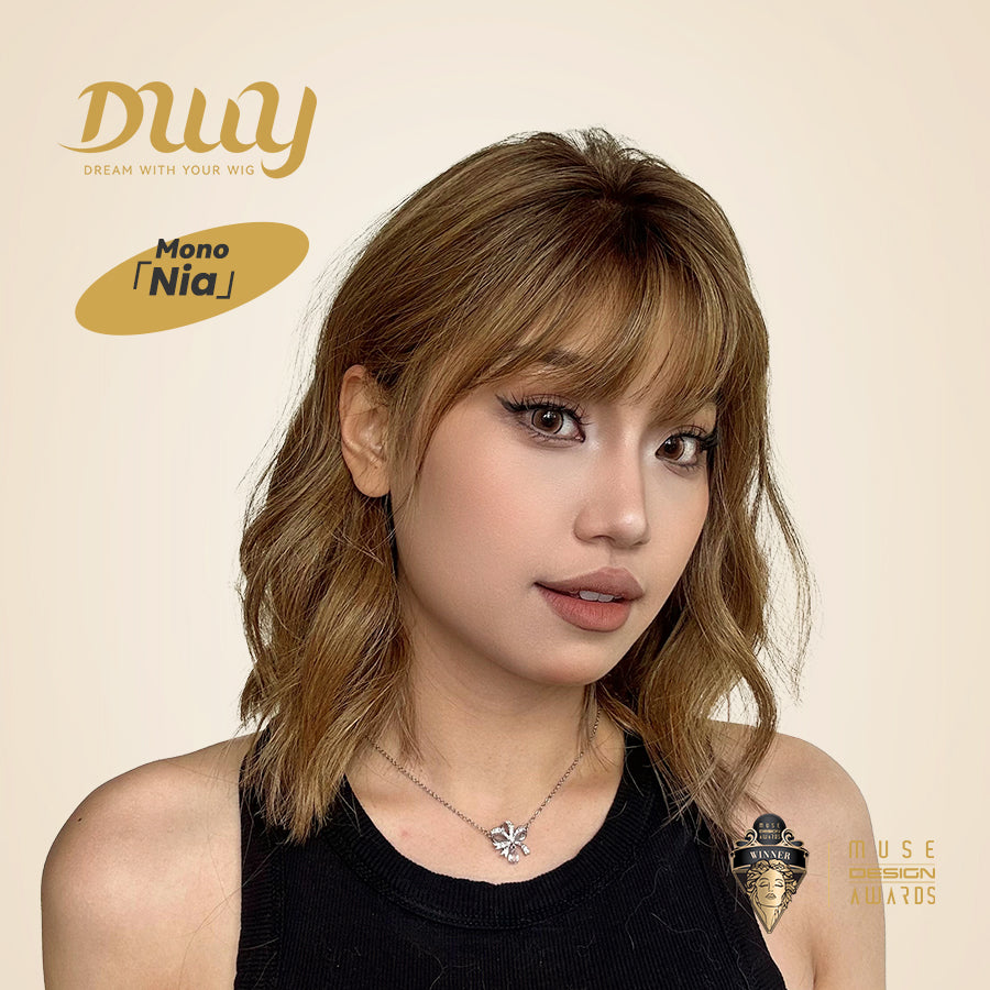 Nia- DWY Mono SkinWeft Free Part Short Curly Caramel Glueless Synthetic Wig