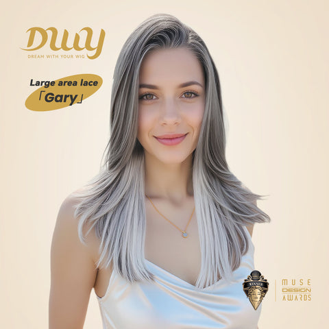 DWY Gary-DWY 13x6 Librea Lace Front Wig 18 Inches White Gray Highlights Glueless Synthetic Wig