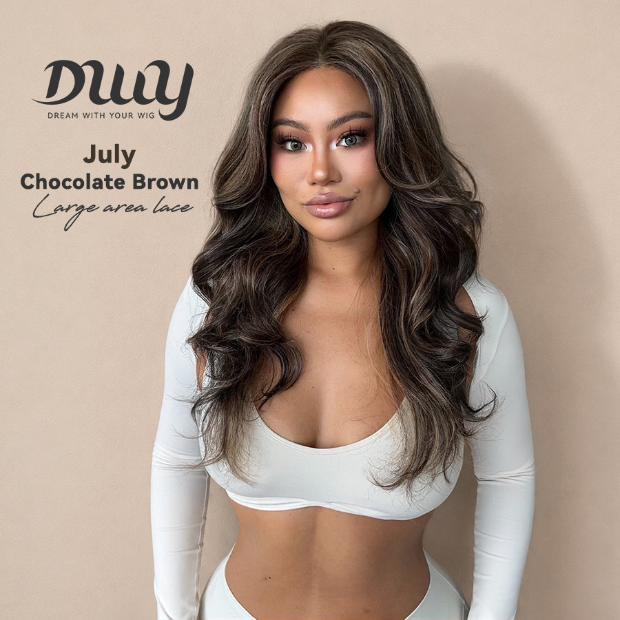 July-NEW! DWY 13×6 Free Part Lace Front Long-Length Curly Ombre Brown with Highlights Glueless Synthetic Wig