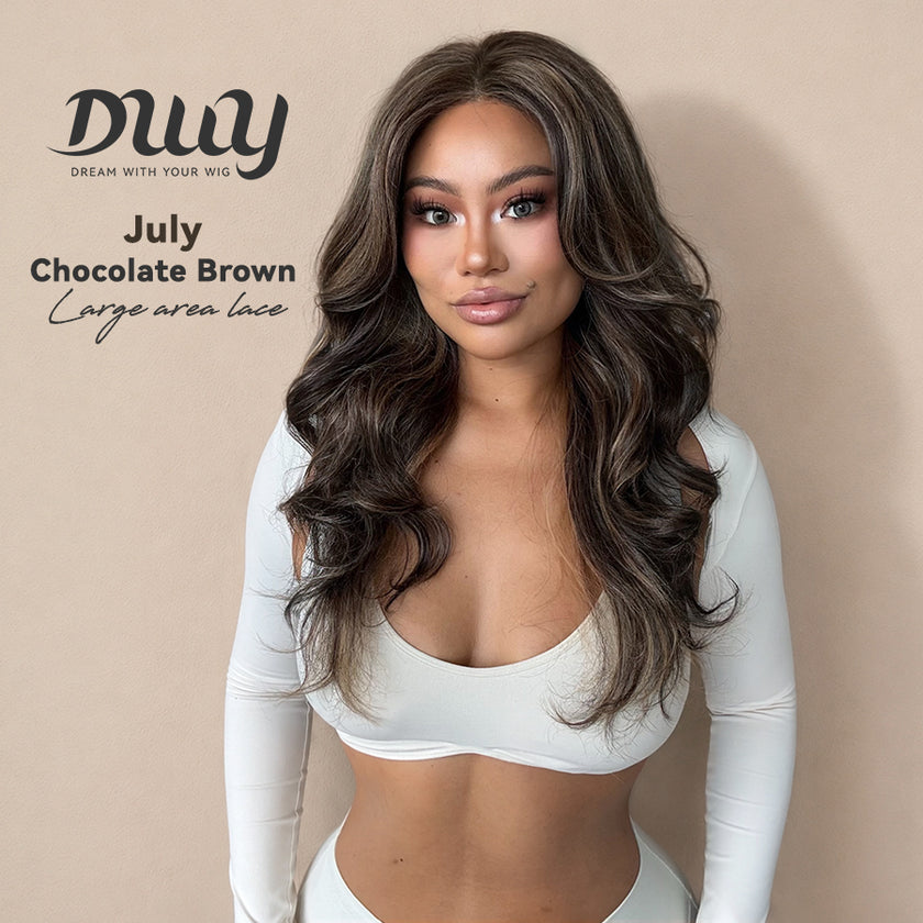 July-NEW! DWY 13×6 Free Part Lace Front Long-Length Curly Ombre Brown with Highlights Glueless Synthetic Wig