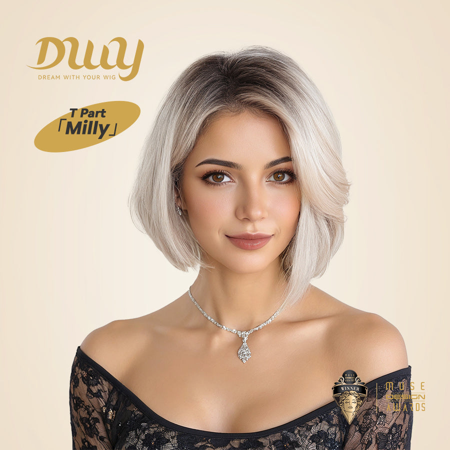 Milly-DWY Lace Front Middle Part Short Blonde Bob Glueless Synthetic Wig for Women 12 Inches