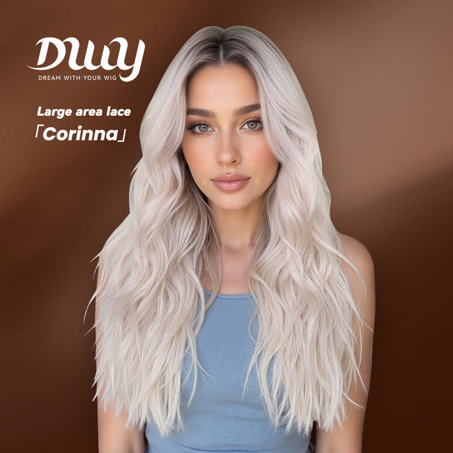 Corinna C-DWY Long Curly Blonde 13×4 Free Part Dark Roots Wig
