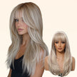 Tina- DWY NEWIN Long-length Layer-cut Straight with Air Bangs Linen Brown with Highlights Glueless Synthetic Wig