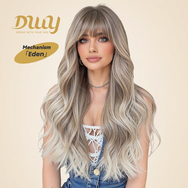 Eden-DWY Ombre Blonde Wavy Synthetic Wig With Bangs