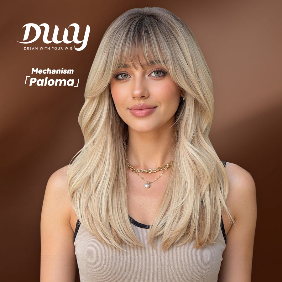 Paloma C-DWY【Gen 2 Large Realistic Scalp】Mid-Length Wavy Rooted Blonde with Bangs Glueless Synthetic Wig