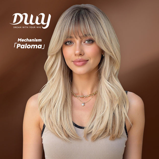 Paloma C-DWY【Gen 2 Large Realistic Scalp】Mid-Length Wavy Rooted Blonde with Bangs Glueless Synthetic Wig