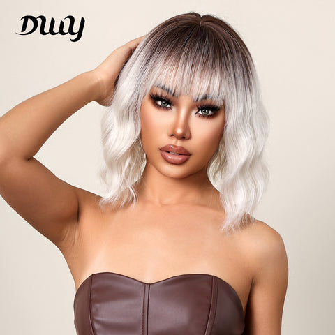 14 Inch Short Curly Black Ombre Silver Wig Synthetic Wig Women's Wig  or Cosplay Use WL1077-2