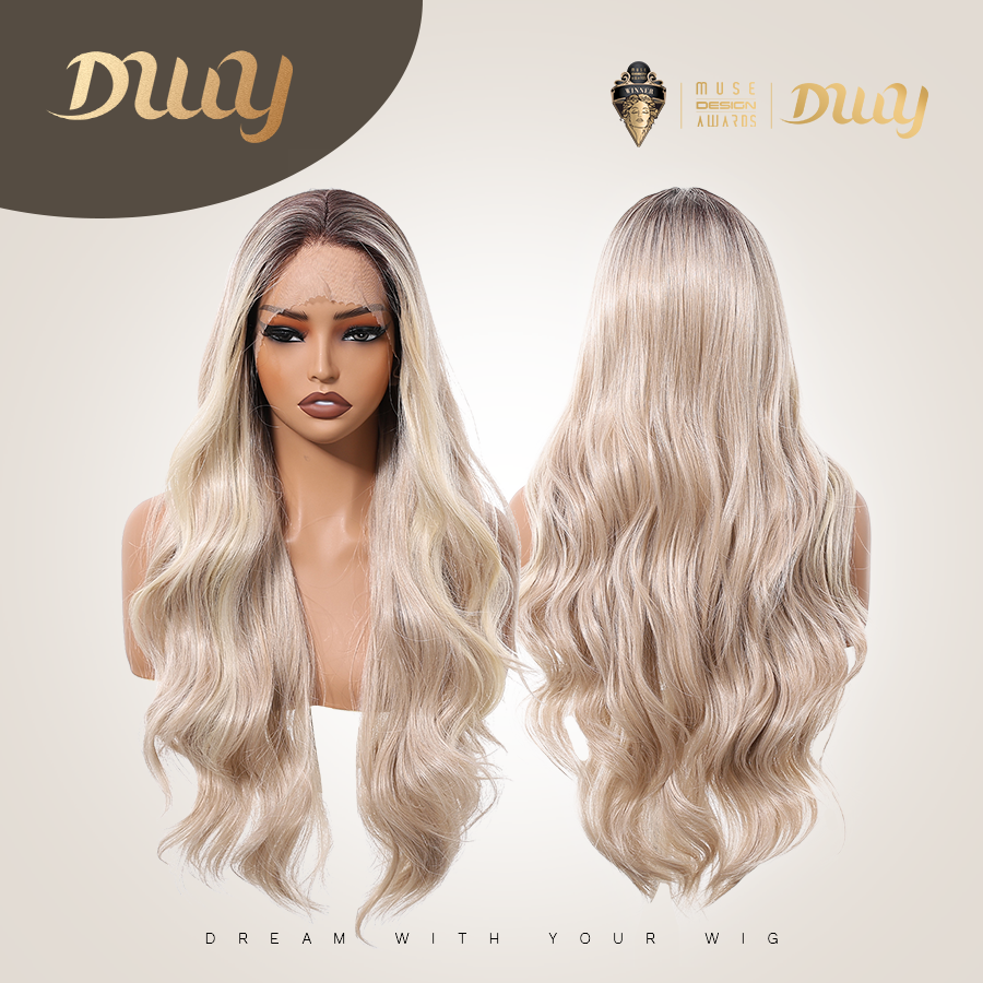 Hadley-DWY Platinum Blonde Synthetic Lace Front Long Layered Wavy Glueless Wig