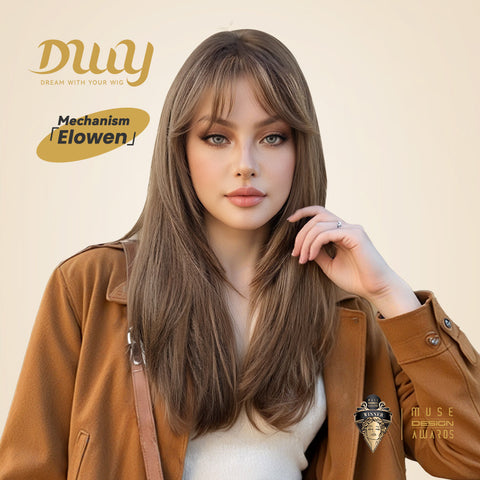 Elowen-DWY Middle Length  Sandy Brown Layer Cut Glueless Synthetic Wig