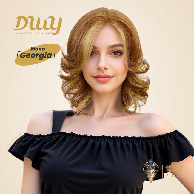 Georgia-DWY Mono Lace Front Free Part Short Curly Light Brown With Blonde Highlights Synthetic Wig