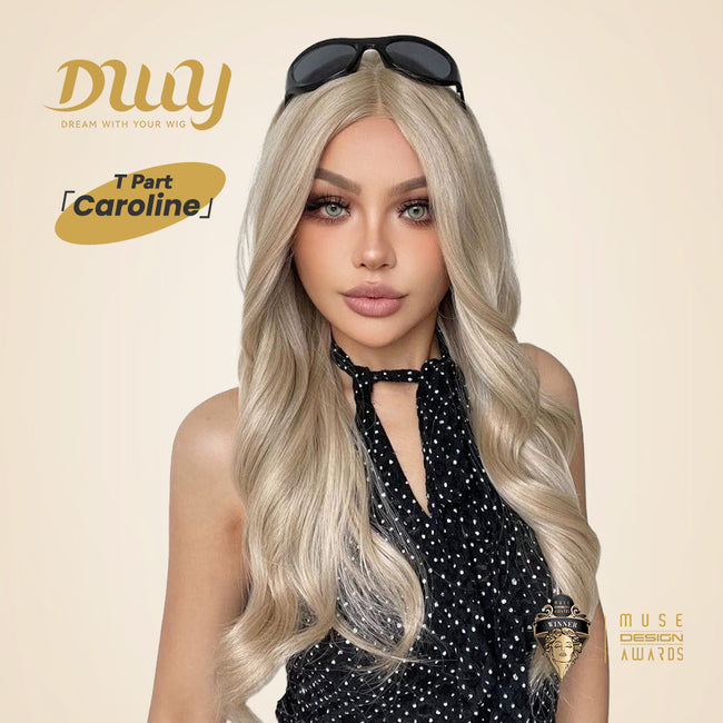 Caroline-DWY Lace Front Middle Part Long Wavy Light Blonde Glueless Synthetic Wig for Women 26 Inches
