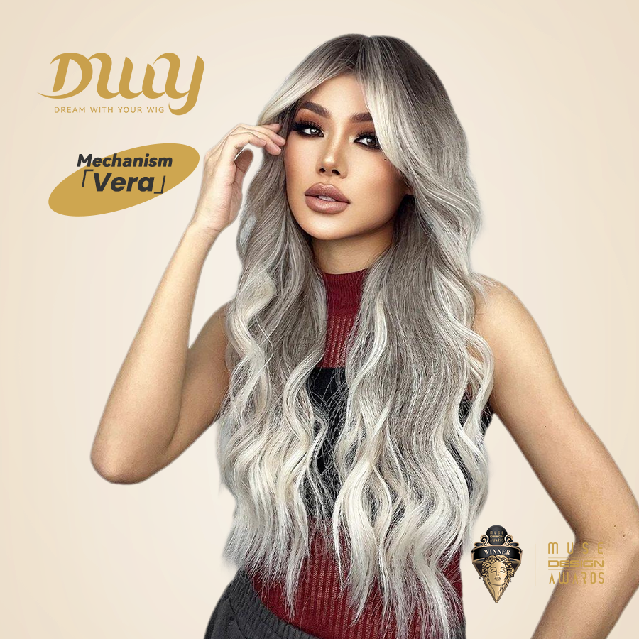 Vera-DWY Long Curly Rooted Gray Ivory Glueless Synthetic Wig