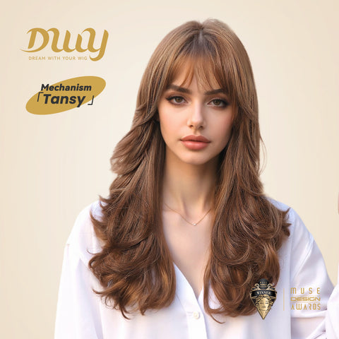 Tansy-DWY Machine Made Light Brown Long Wavy Glueless Synthetic Wig