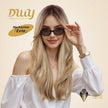 Evie-DWY Mid-Length Wavy Ombre Blonde with Bangs Glueless Synthetic Wig for Women 24 Inches