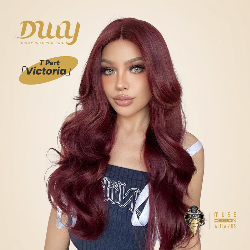 Victoria-DWY Lace Front Middle Part Burgundy Tresses Curly Synthetic Wig