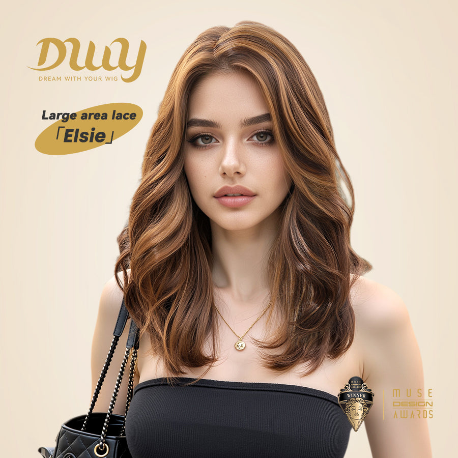 Elsie- DWY C Part Lace Front Long Ginger Brown with Golden Highlight Glueless Synthetic Wig