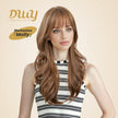 Molly-DWY Mid-Length Wavy Layer Cut Golden Linen Brown Glueless Synthetic Wig for Women 24 Inches Natural Hairline