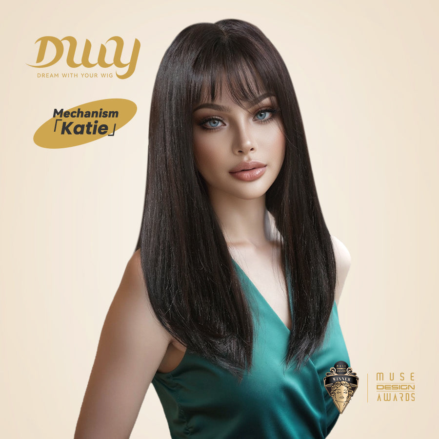 Katie-DWY Long-length Sliky Stright Black with Bangs Glueless Synthetic Wig