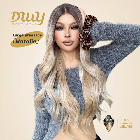 Natalie-DWY Lace Front 13×6 Rooted Blonde Wavy Free Part Synthetic Wig
