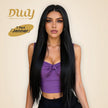 [CLEARANCE SALE] Jenner -DWY Lace Front Long Natural Black Middle Part Glueless Synthetic Wig for Women 30 Inches Straight Full Voluminous Classic Style