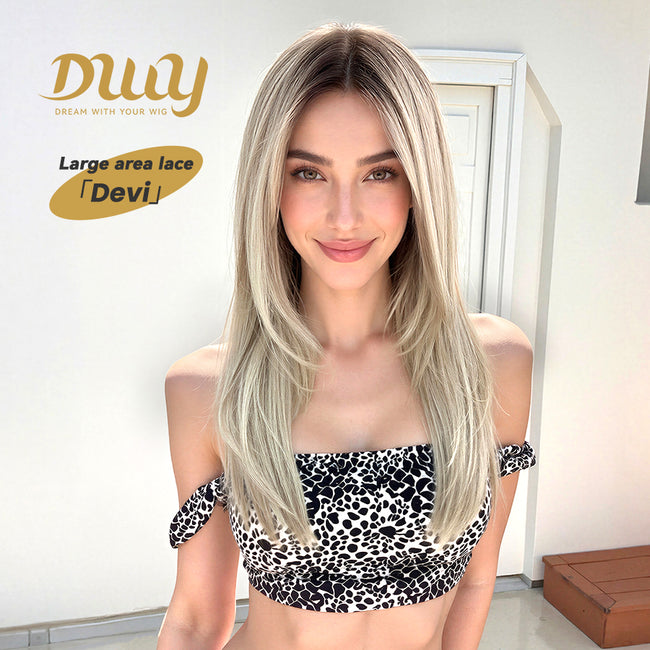 DWY Devi-DWY 13x6 Lace Front Free Part Mid-Length Straight Blonde Glueless Synthetic Wig