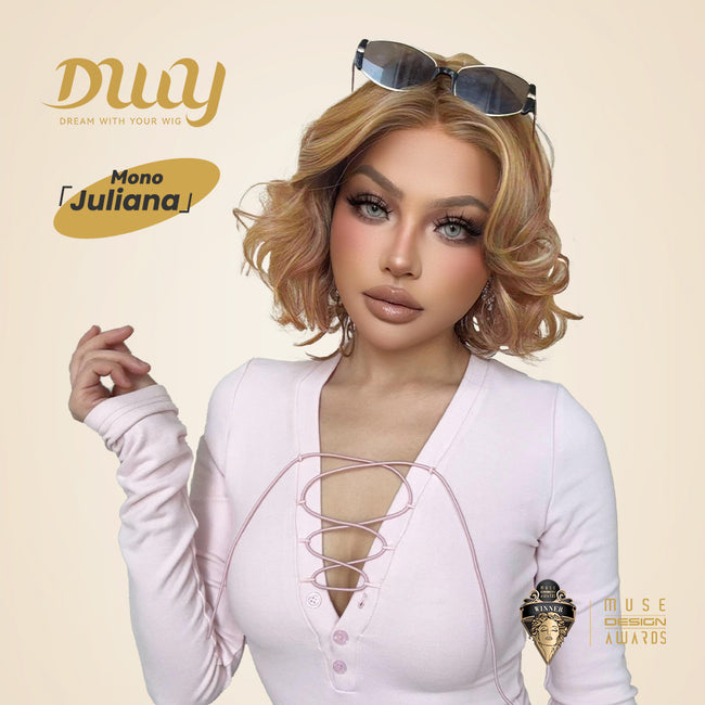 Julian-DWY Mono Lace Front Free Part Short Curly Light Brown with Highlights Glueless Synthetic Wig