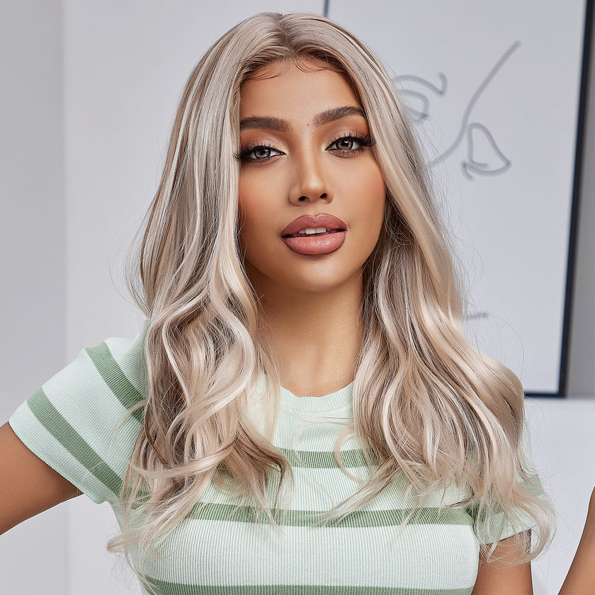 DWY Lace front 16 Inch light white mixed brown short curly wig for women DWY-BL11026-1