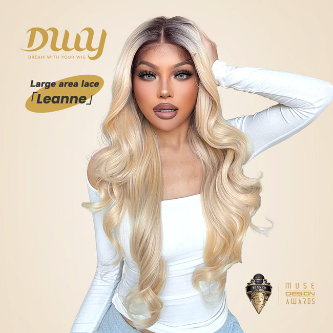 Diva-DWY Lace Front 13×6 Brunette Rooted Blonde Free Part Curly Tresses Synthetic Wig