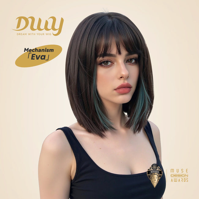 DWY Highlighted Bob Wig with Bangs - Luxurious Synthetic Hair