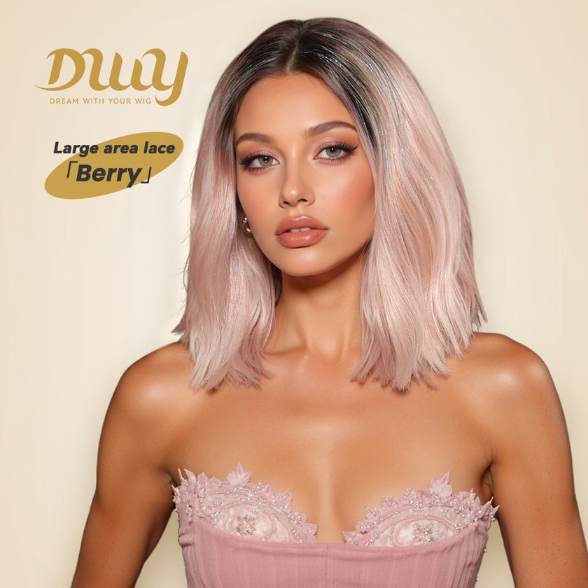 Berry H-DWY 13×4 Lace Front Free Part Short-Length Wavy Pink Glueless Synthetic Wig
