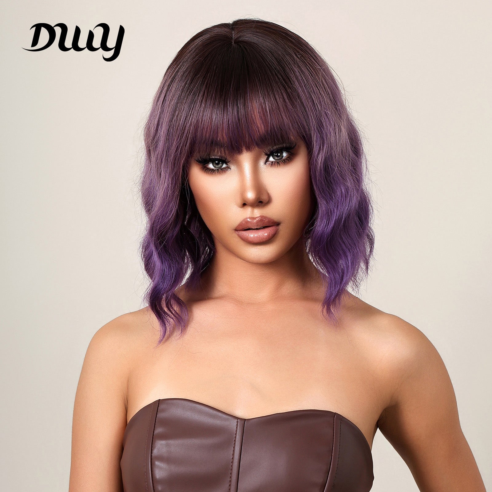 Amelia-DWY Ombre Purple Curly Wig With Bangs