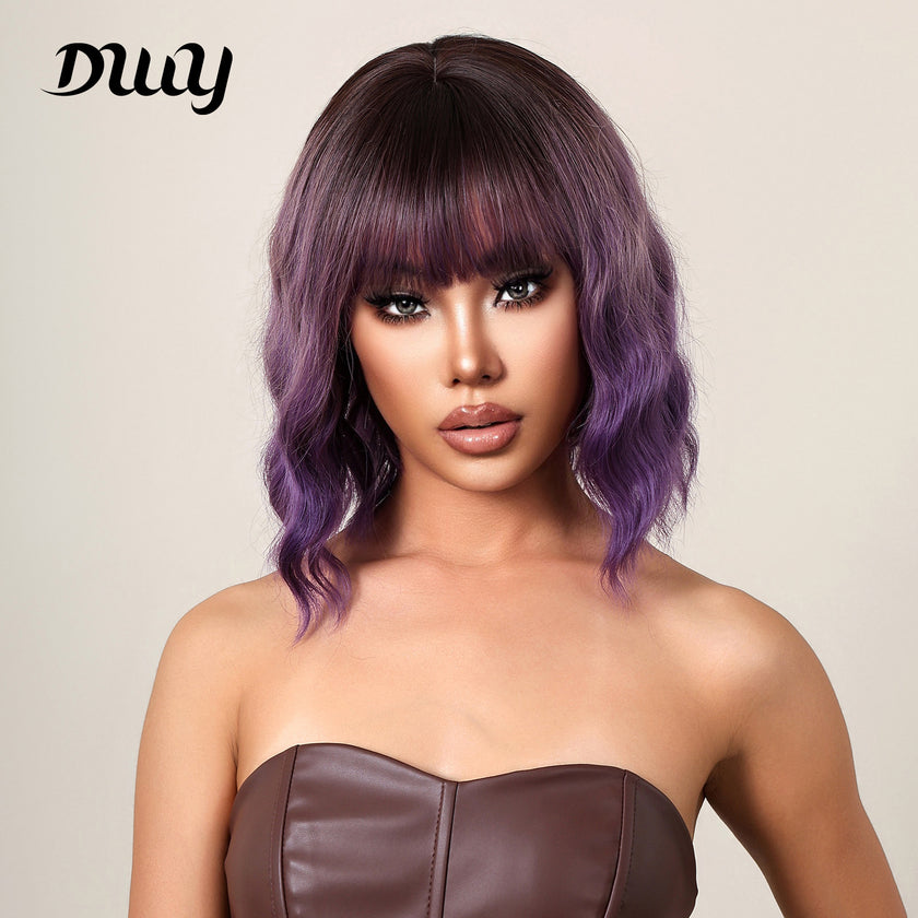 Amelia-DWY Ombre Purple Curly Wig With Bangs