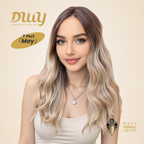 May-DWY Lace Front Middle Part Curly Ombre Blonde Glueless Synthetic Wig