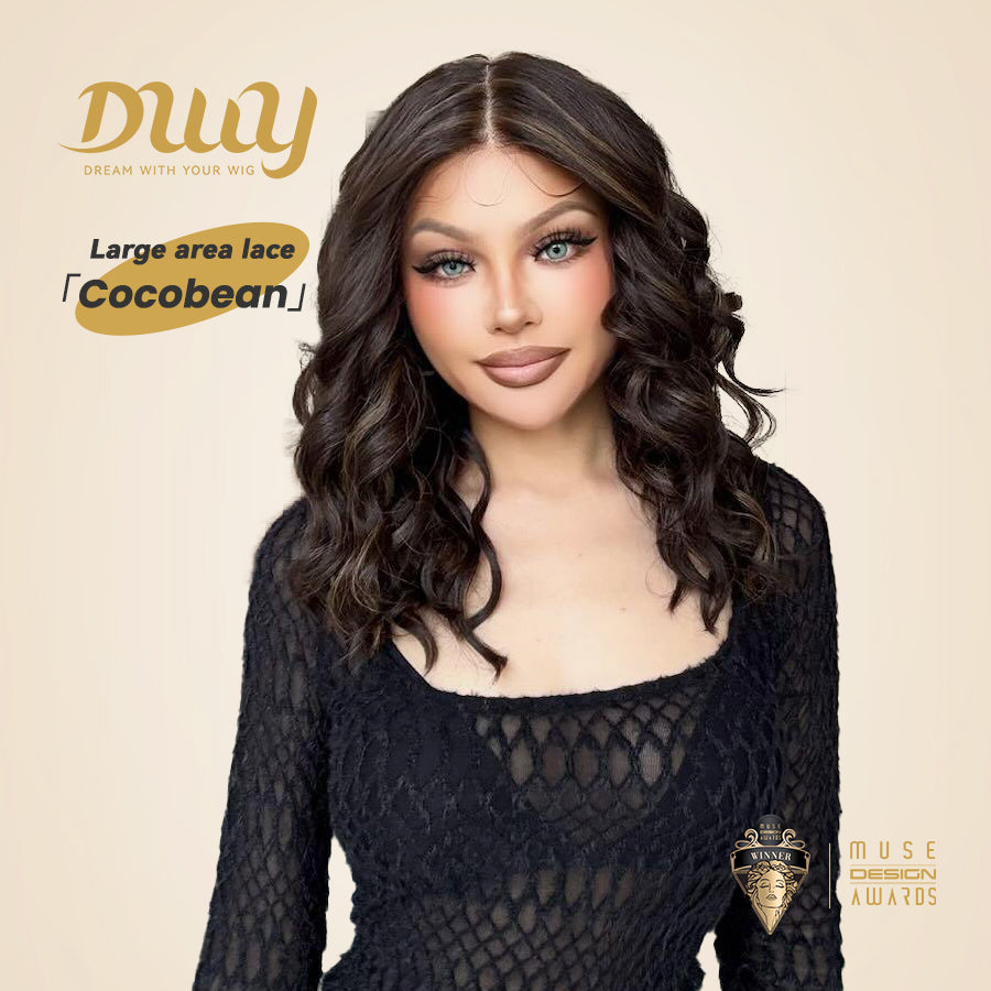 Cocobean-DWY Lace Front 13×6 Free Part Brown With Blonde Highlight Curly Synthetic Wig