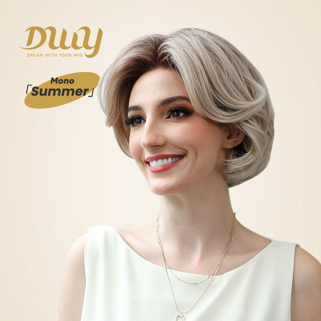Summer-DWY Mono Lace Front Free Part Short Blonde Curly Bob Glueless Synthetic Wig for Women 10 Inches