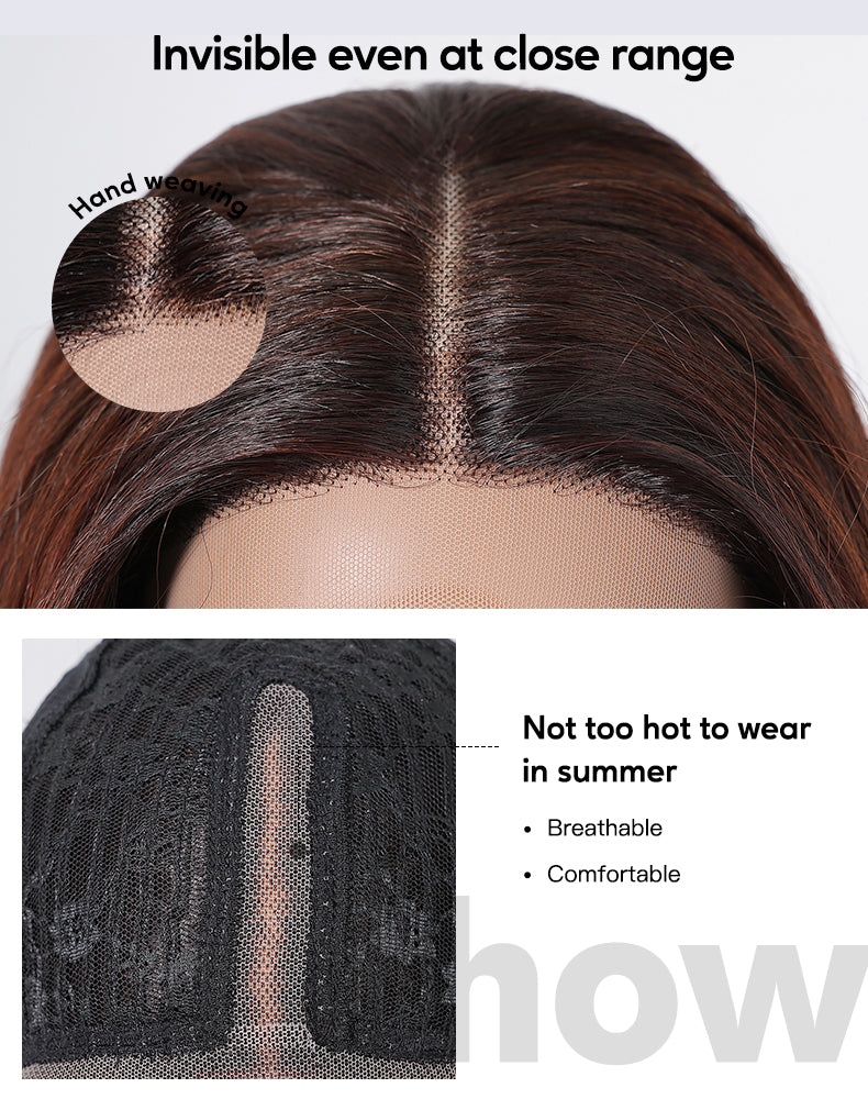 DWY T Part Long Curly Natural Honey Brown With Blonde Highlight Synthetic Wig