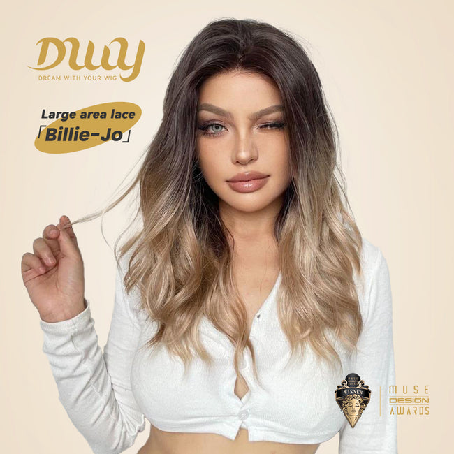 Billie-Jo-DWY 13×6 Lace Front Free Part Mid-Length Wavy Brown Gradient Glueless Synthetic Wig for Women 20 Inches