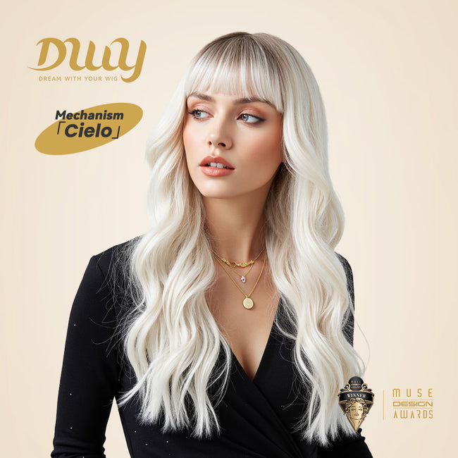 Cielo-DWY Ombre Snow Blonde Tresses Wavy Synthetic Wig With Bangs