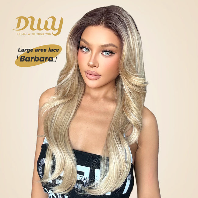 DWY Barbara-DWY 13x4 Filter Lace Front Free Part Long-Length Wavy Blonde with Dark Roots Glueless Synthetic Wig