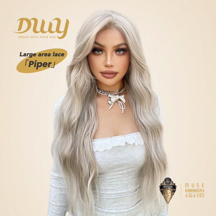 Grace-DWY Lace Front 13x6 Free Part Platinum Blonde Natural Wavy Tresses Synthetic Wig