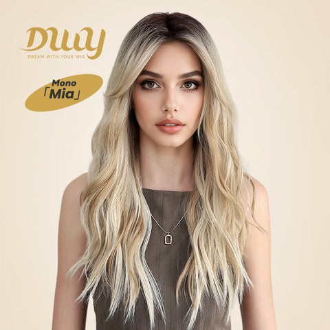 Mia-DWY Mono Lace Front Free Part Rooted Blonde Long Curly Synthetic Wig